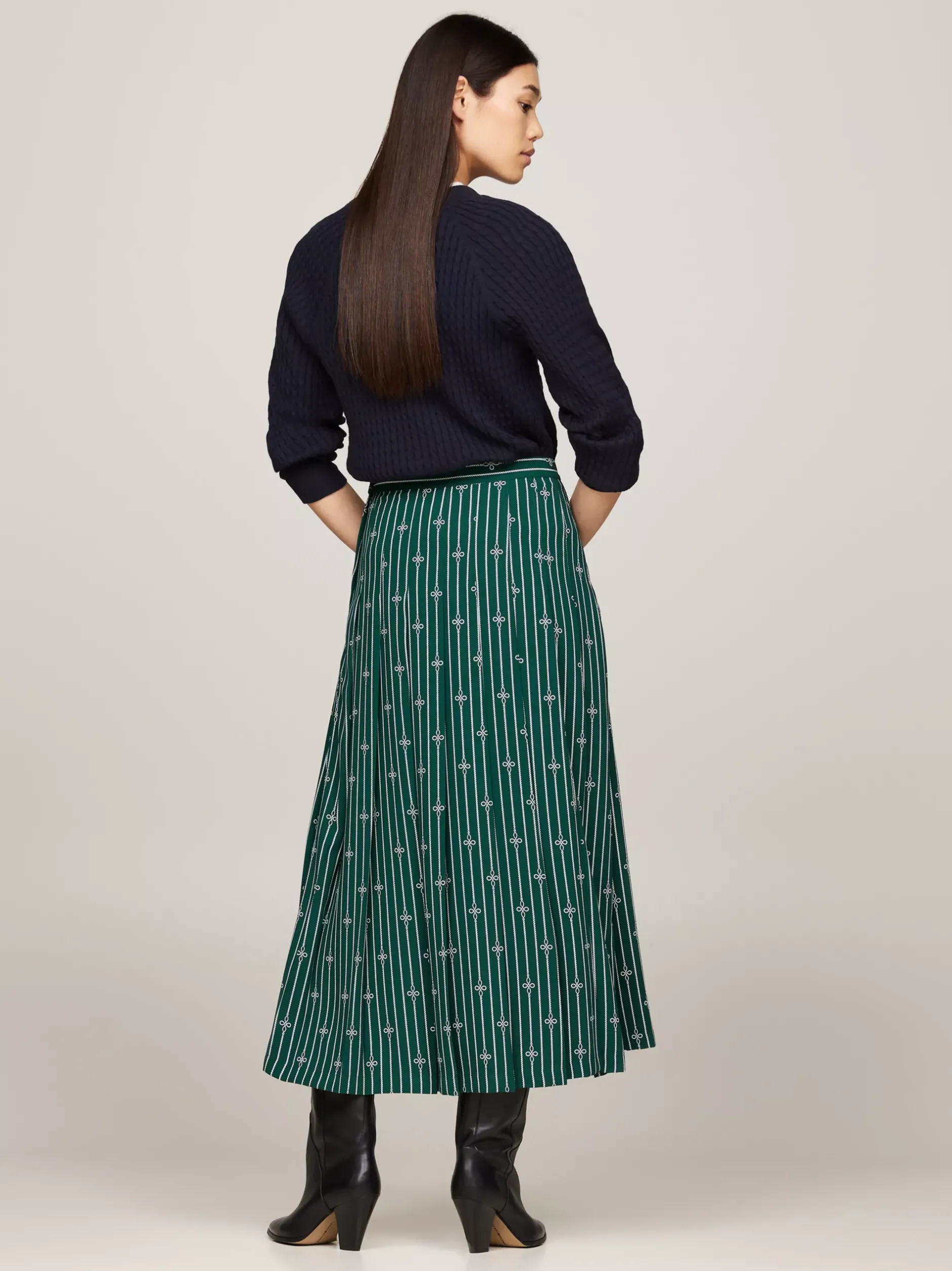 Spódnice*Tommy Hilfiger Plisowana Spódnica Z Nadrukiem Z Motywem Liny ROPE STRIPE KNOT/ GREEN