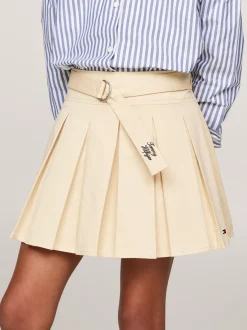 Spodnie, Szorty I Spódnice*Tommy Hilfiger Plisowana Spódnica Z Paskiem COUNTRY IVORY