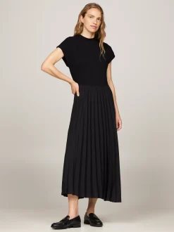 Sukienki*Tommy Hilfiger Plisowana Sukienka Midi Z Półgolfem BLACK