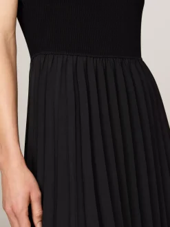 Sukienki*Tommy Hilfiger Plisowana Sukienka Midi Z Półgolfem BLACK