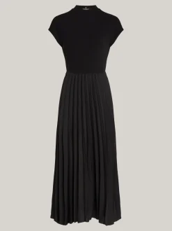 Sukienki*Tommy Hilfiger Plisowana Sukienka Midi Z Półgolfem BLACK