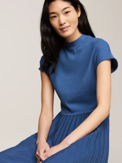 Sukienki*Tommy Hilfiger Plisowana Sukienka Midi Z Półgolfem FOSSIL BLUE