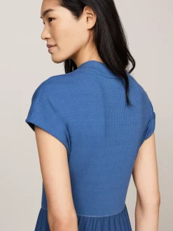 Sukienki*Tommy Hilfiger Plisowana Sukienka Midi Z Półgolfem FOSSIL BLUE
