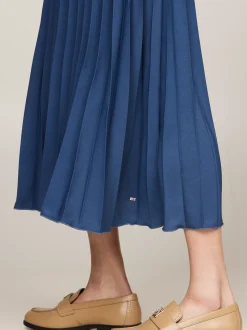 Sukienki*Tommy Hilfiger Plisowana Sukienka Midi Z Półgolfem FOSSIL BLUE