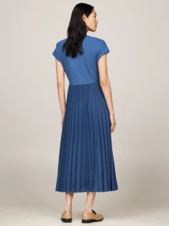 Sukienki*Tommy Hilfiger Plisowana Sukienka Midi Z Półgolfem FOSSIL BLUE
