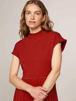 Sukienki*Tommy Hilfiger Plisowana Sukienka Midi Z Półgolfem DARK MAGMA