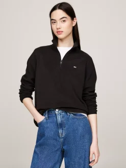 Bluzy Dresowe & Z Kapturem*Tommy Hilfiger Polarowa Bluza Z Zamkiem Do 1/4 Długości BLACK
