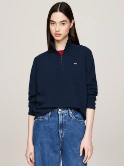 Bluzy Dresowe & Z Kapturem*Tommy Hilfiger Polarowa Bluza Z Zamkiem Do 1/4 Długości DARK NIGHT NAVY