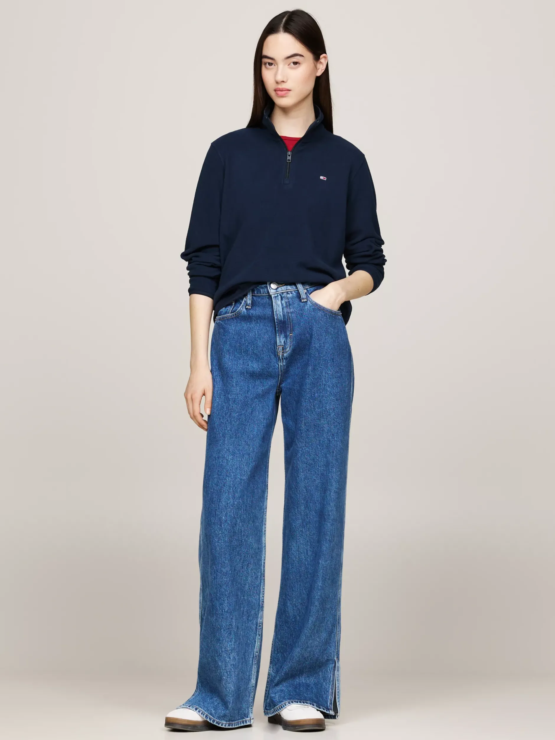 Bluzy Dresowe & Z Kapturem*Tommy Hilfiger Polarowa Bluza Z Zamkiem Do 1/4 Długości DARK NIGHT NAVY