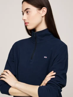 Bluzy Dresowe & Z Kapturem*Tommy Hilfiger Polarowa Bluza Z Zamkiem Do 1/4 Długości DARK NIGHT NAVY