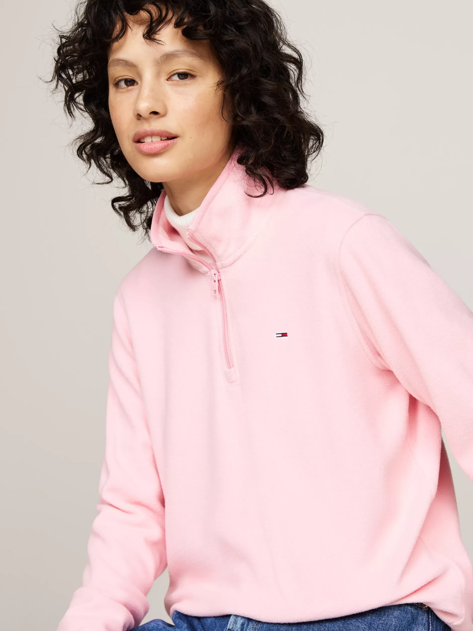 Bluzy Dresowe & Z Kapturem*Tommy Hilfiger Polarowa Bluza Z Zamkiem Do 1/4 Długości BALLET PINK