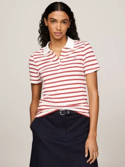 Koszulki Polo*Tommy Hilfiger Polo O Wąskim Kroju W Paski BRETON STP/ ECRU/ TERRA RED