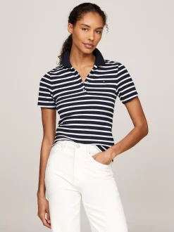 Koszulki Polo*Tommy Hilfiger Polo O Wąskim Kroju W Paski BRETON DESERT SKY/ECRU