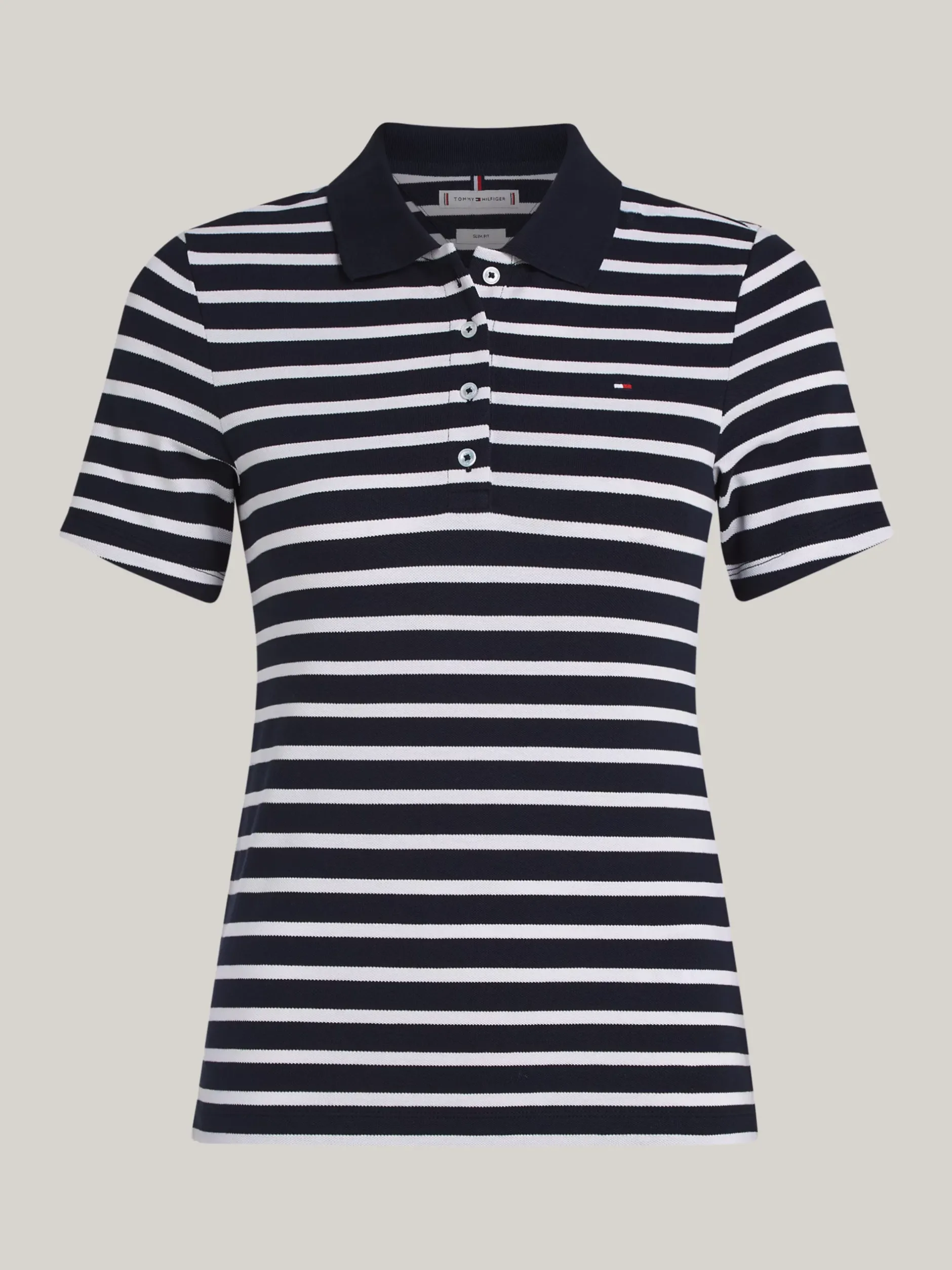 Koszulki Polo*Tommy Hilfiger Polo O Wąskim Kroju W Paski BRETON DESERT SKY/ECRU