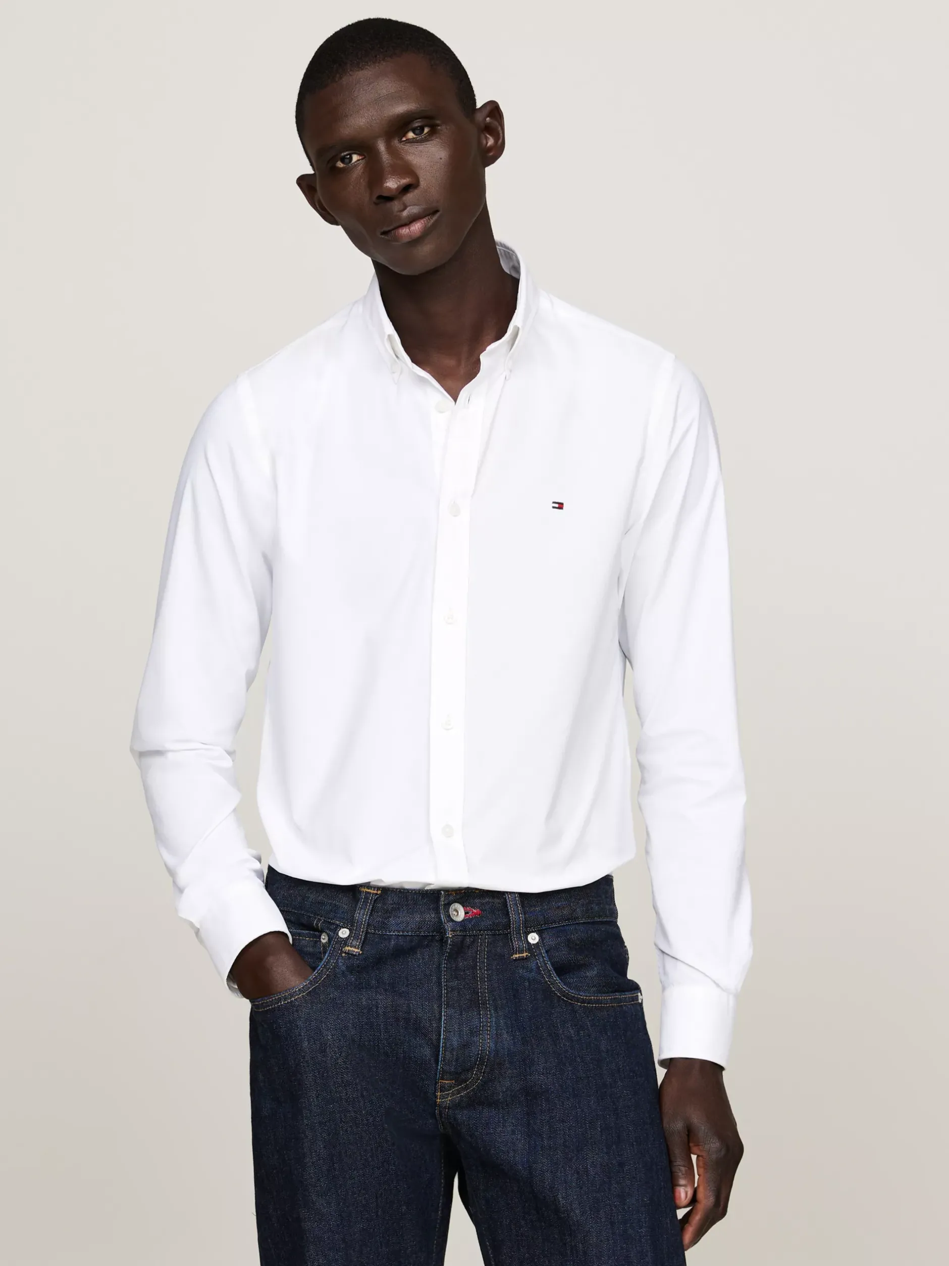 Koszule*Tommy Hilfiger Popelinowa Koszula O Wąskim Kroju OPTIC WHITE