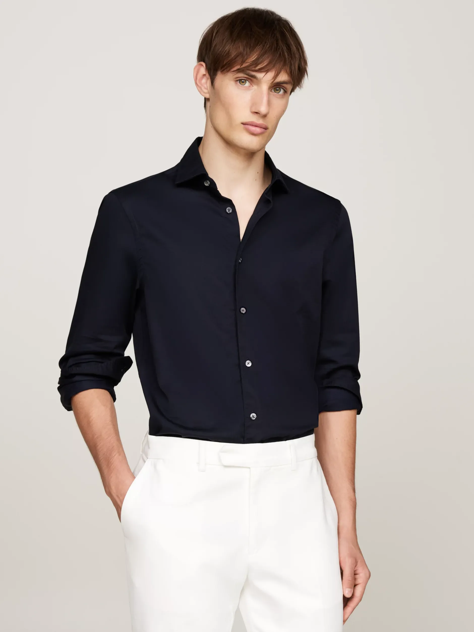 Koszule*Tommy Hilfiger Popelinowa Koszula Smart Casual O Wąskim Kroju DESERT SKY