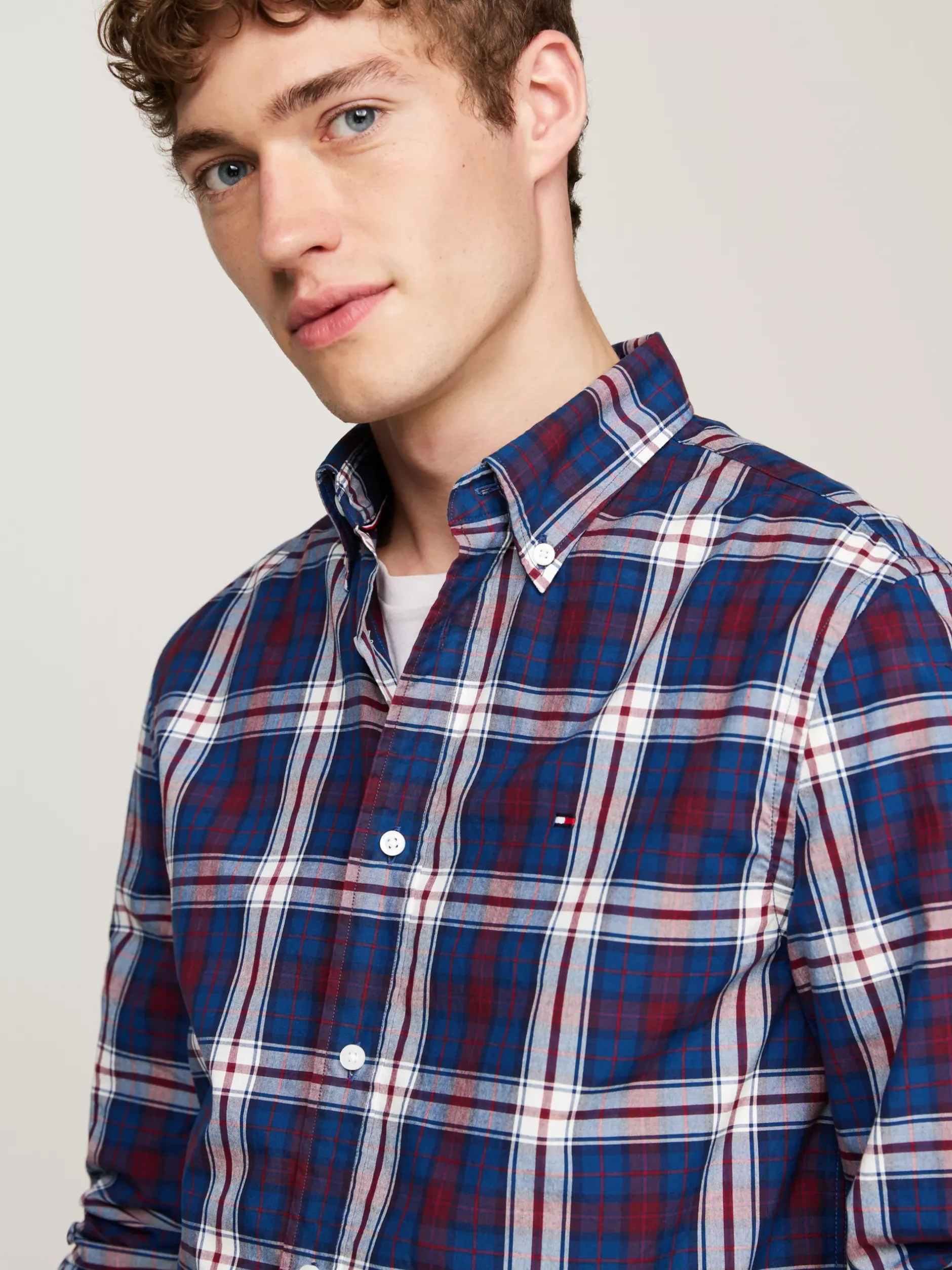 Koszule*Tommy Hilfiger Popelinowa Koszula W Kratę Tommy DEEP INDIGO / ROUGE CHECK