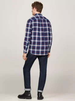 Koszule*Tommy Hilfiger Popelinowa Koszula W Kratę Tommy DEEP INDIGO / ROUGE CHECK