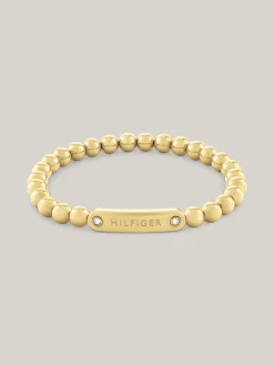 Biżuteria*Tommy Hilfiger Pozłacana Bransoletka Z Koralików Z Logo GOLD