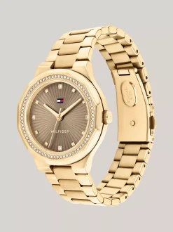 Zegarki*Tommy Hilfiger Pozłacany Jonowo Zegarek Z Kryształkami GOLD