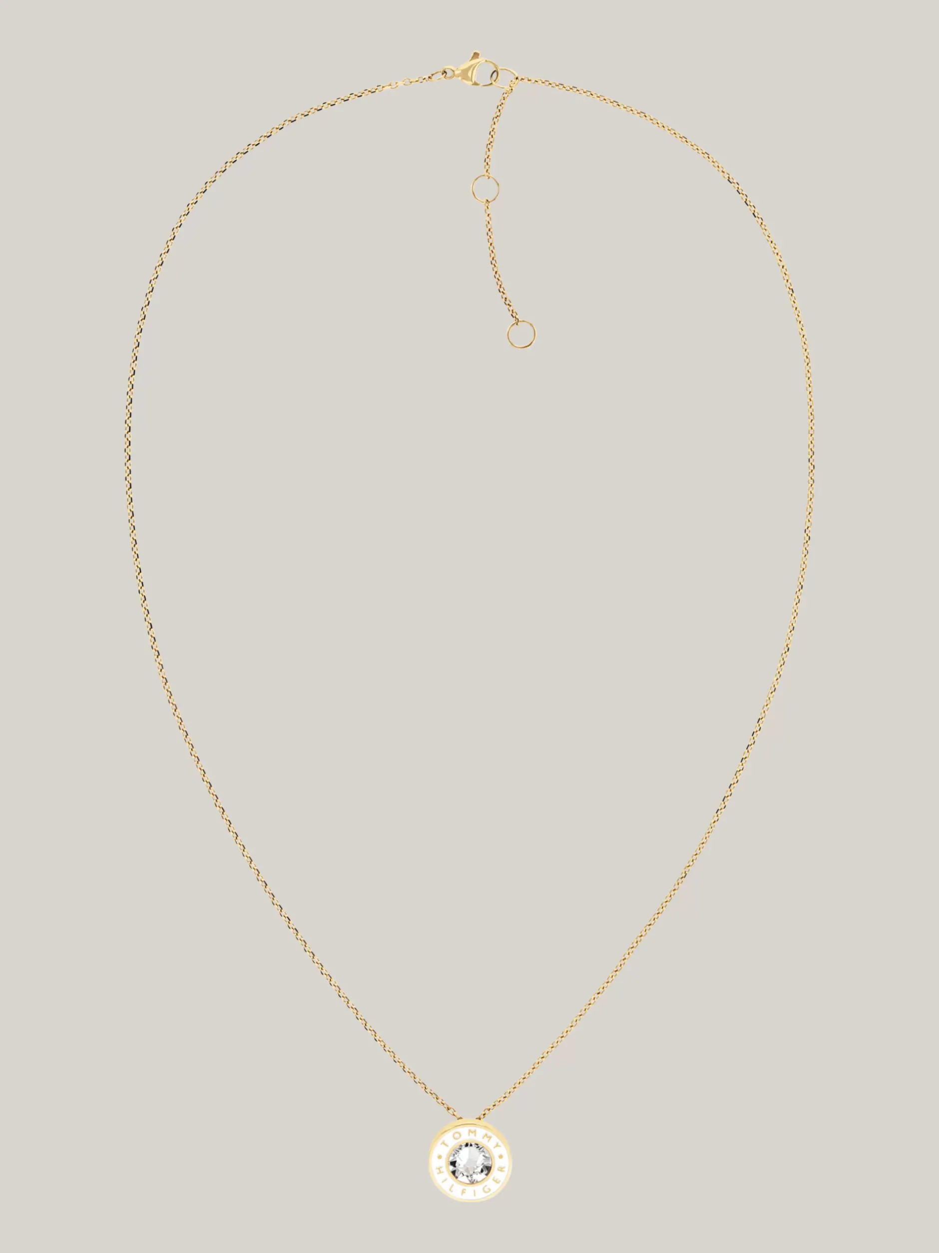 Biżuteria*Tommy Hilfiger Pozłacany Naszyjnik Z Wisiorkiem Z Białej Emalii GOLD