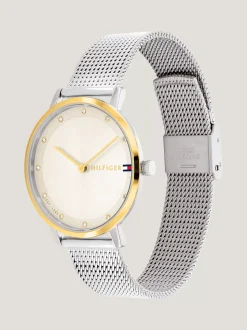 Zegarki*Tommy Hilfiger Pozłacany Zegarek Z Siateczkową Bransoletą TWO TONE