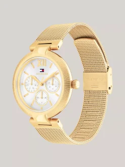 Zegarki*Tommy Hilfiger Pozłacany Zegarek Z Siateczkową Bransoletą GOLD