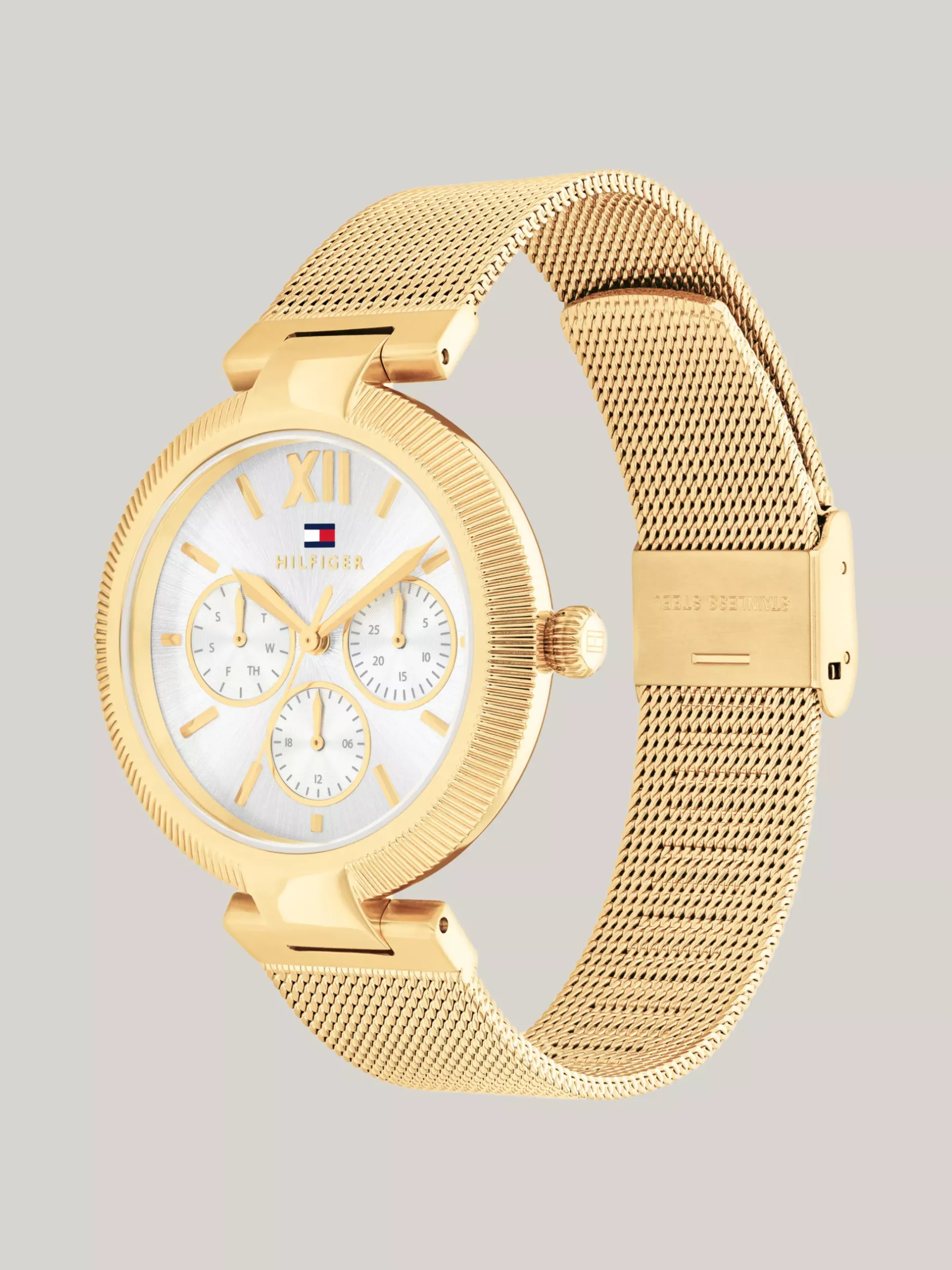 Zegarki*Tommy Hilfiger Pozłacany Zegarek Z Siateczkową Bransoletą GOLD