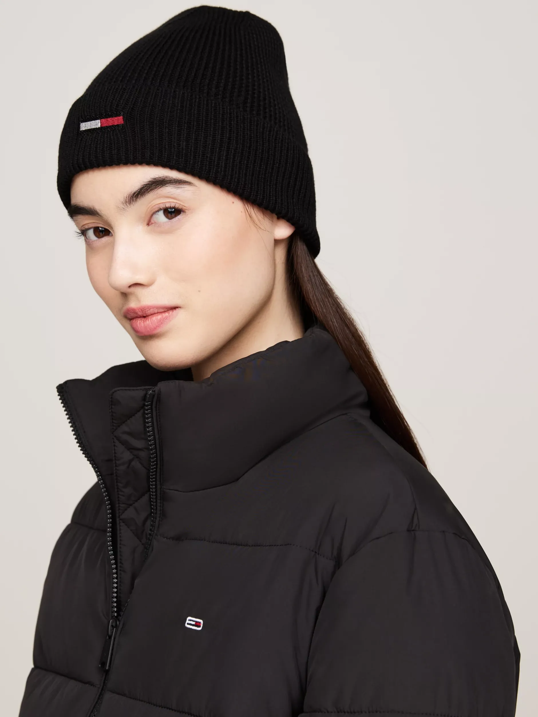 Czapki|Czapki I Szaliki*Tommy Hilfiger Prążkowana Czapka Beanie Z Podłużną Flagą BLACK
