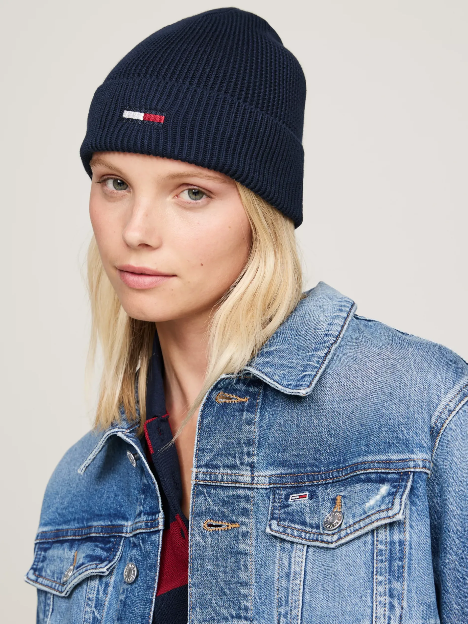Czapki|Czapki I Szaliki*Tommy Hilfiger Prążkowana Czapka Beanie Z Podłużną Flagą DARK NIGHT NAVY