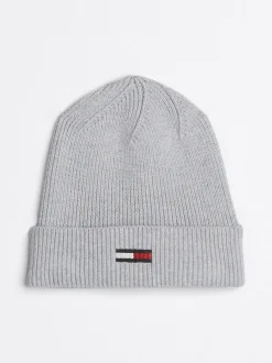 Czapki|Czapki I Szaliki*Tommy Hilfiger Prążkowana Czapka Beanie Z Podłużną Flagą SILVER GREY HEATHER