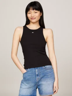T-Shirty*Tommy Hilfiger Prążkowana Koszulka Na Ramiączkach Z Logo BLACK