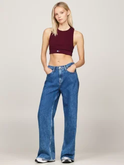 T-Shirty*Tommy Hilfiger Prążkowana Koszulka O Skróconym Kroju Bez Rękawów DEEP ROUGE