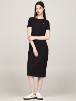 Sukienki*Tommy Hilfiger Prążkowana Sukienka Midi O Fasonie Bodycon BLACK