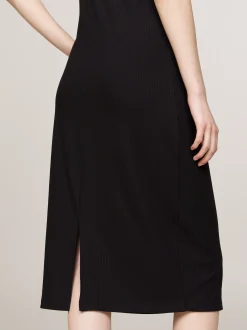 Sukienki*Tommy Hilfiger Prążkowana Sukienka Midi O Fasonie Bodycon BLACK