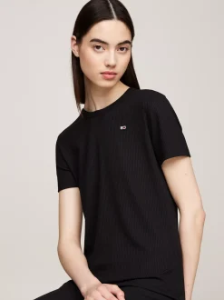 Sukienki*Tommy Hilfiger Prążkowana Sukienka Midi O Fasonie Bodycon BLACK
