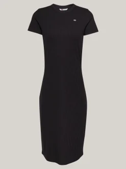 Sukienki*Tommy Hilfiger Prążkowana Sukienka Midi O Fasonie Bodycon BLACK