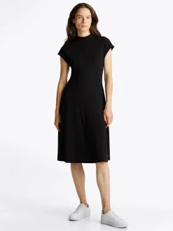 Sukienki*Tommy Hilfiger Prążkowana Sukienka Midi Z Półgolfem BLACK
