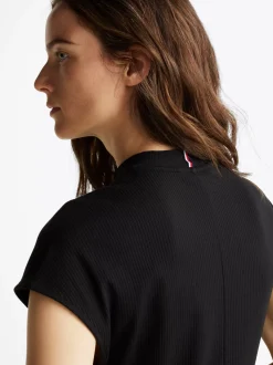 Sukienki*Tommy Hilfiger Prążkowana Sukienka Midi Z Półgolfem BLACK