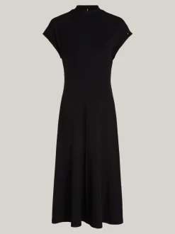 Sukienki*Tommy Hilfiger Prążkowana Sukienka Midi Z Półgolfem BLACK