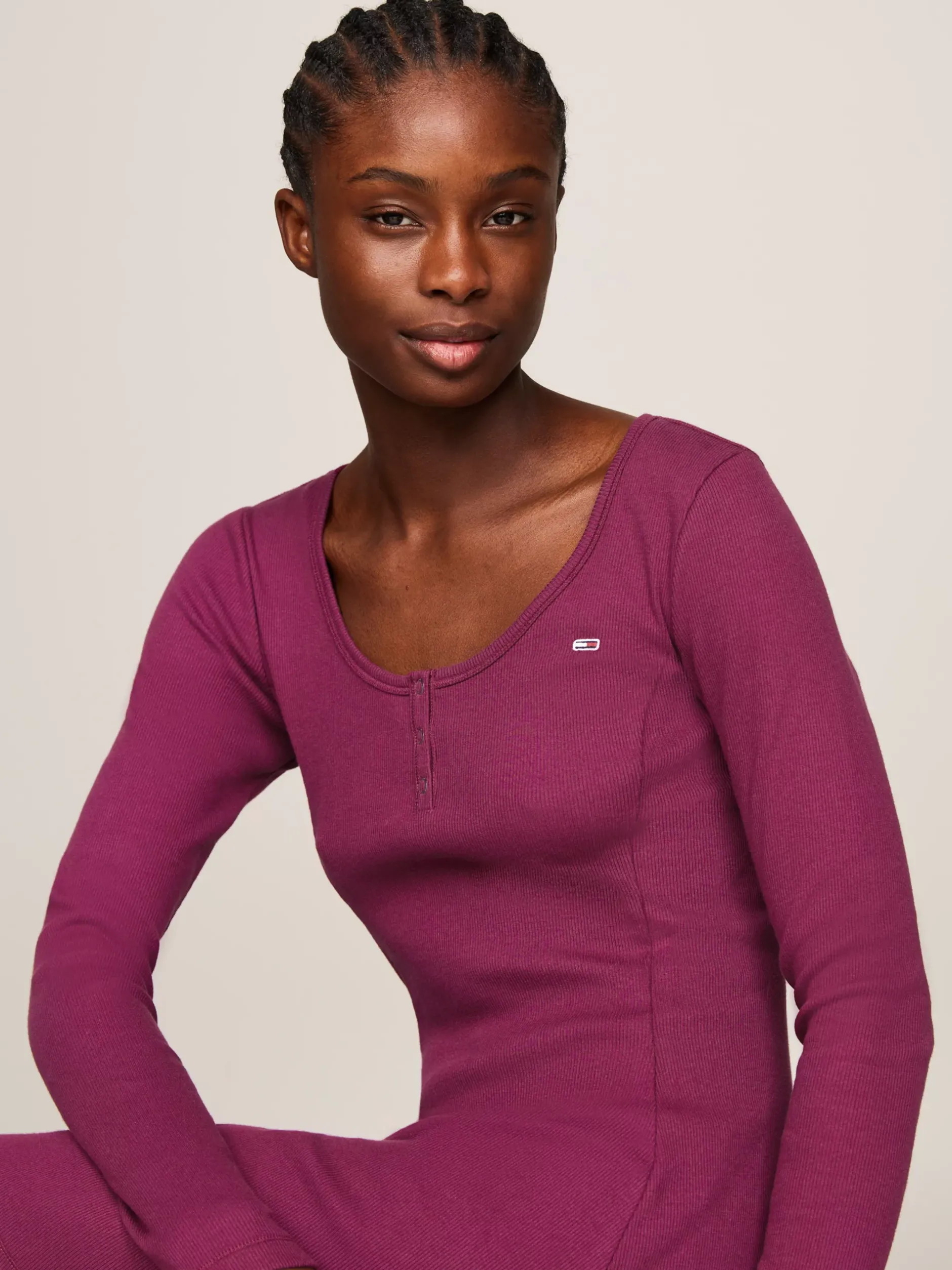 Sukienki*Tommy Hilfiger Prążkowana Sukienka Z Dekoltem Typu Henley VALLEY GRAPE