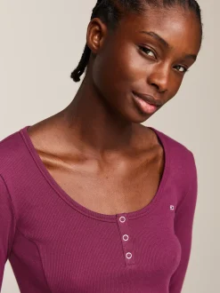 Sukienki*Tommy Hilfiger Prążkowana Sukienka Z Dekoltem Typu Henley VALLEY GRAPE