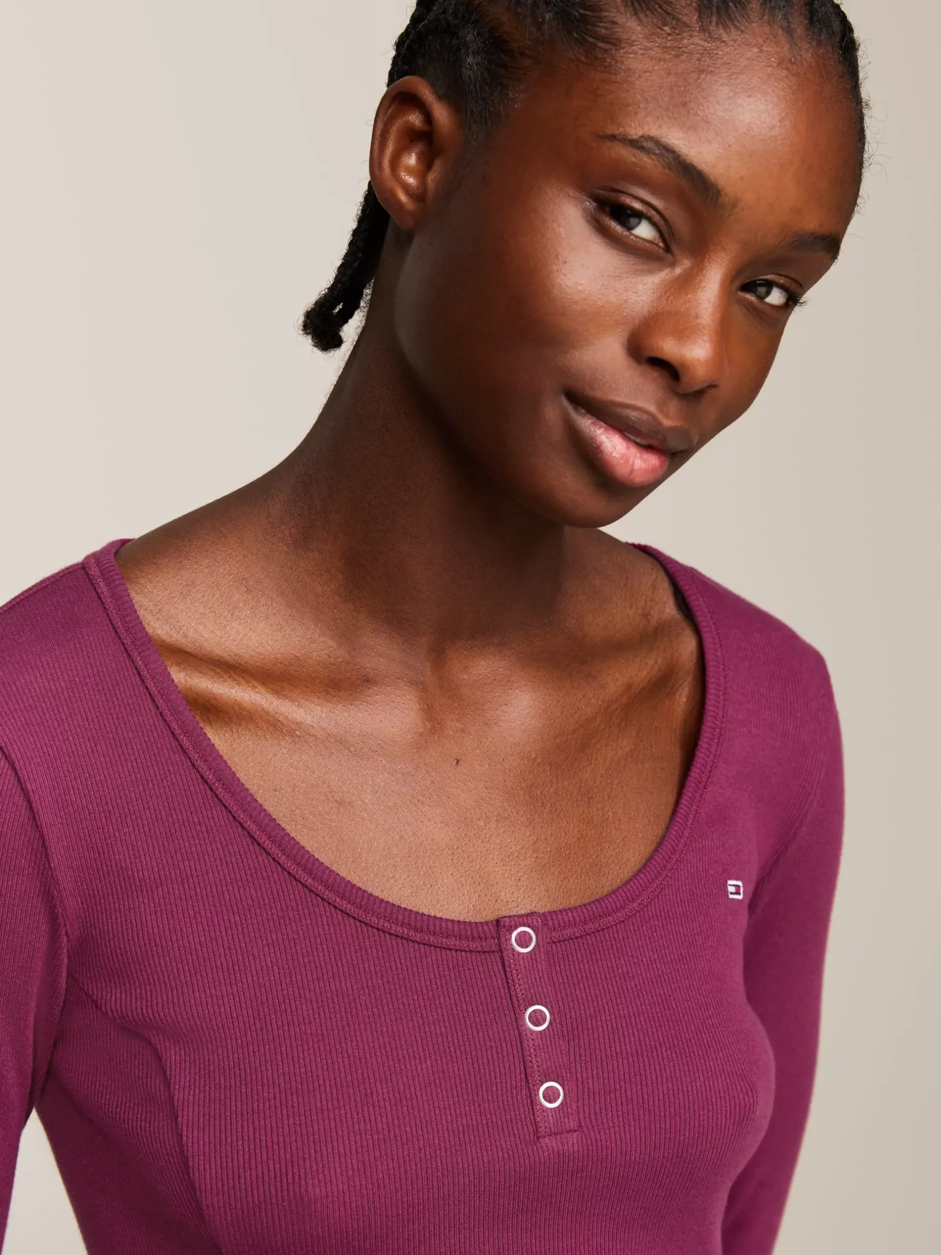 Sukienki*Tommy Hilfiger Prążkowana Sukienka Z Dekoltem Typu Henley VALLEY GRAPE