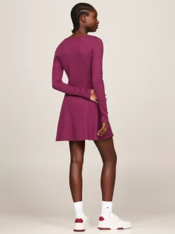 Sukienki*Tommy Hilfiger Prążkowana Sukienka Z Dekoltem Typu Henley VALLEY GRAPE