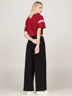 Spodnie*Tommy Hilfiger Prążkowane Joggery Z Szerokimi Nogawkami BLACK