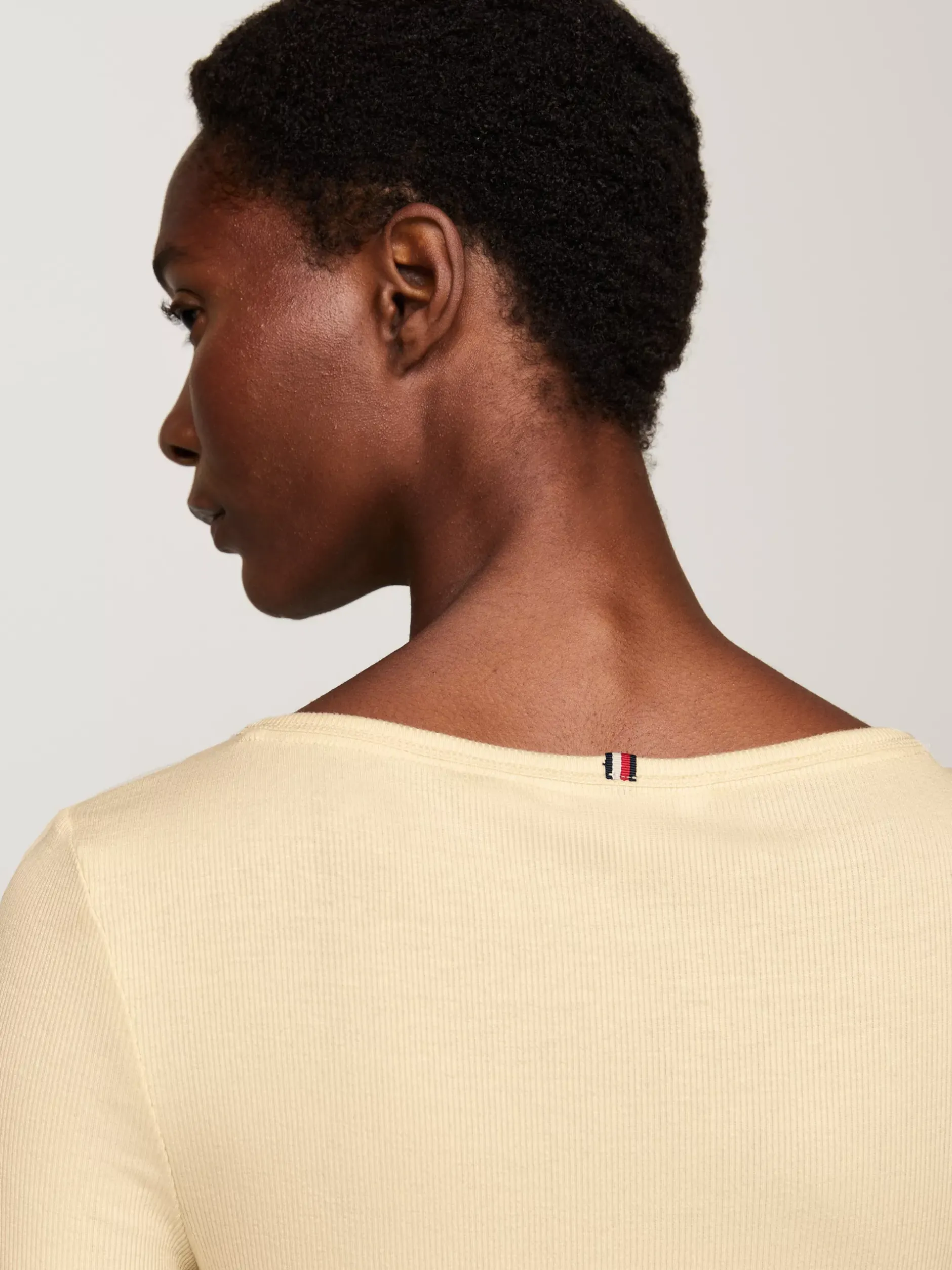T-Shirty*Tommy Hilfiger Prążkowany Longsleeve O Wąskim Kroju COUNTRY IVORY