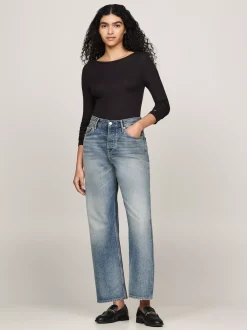 T-Shirty*Tommy Hilfiger Prążkowany Longsleeve O Wąskim Kroju BLACK