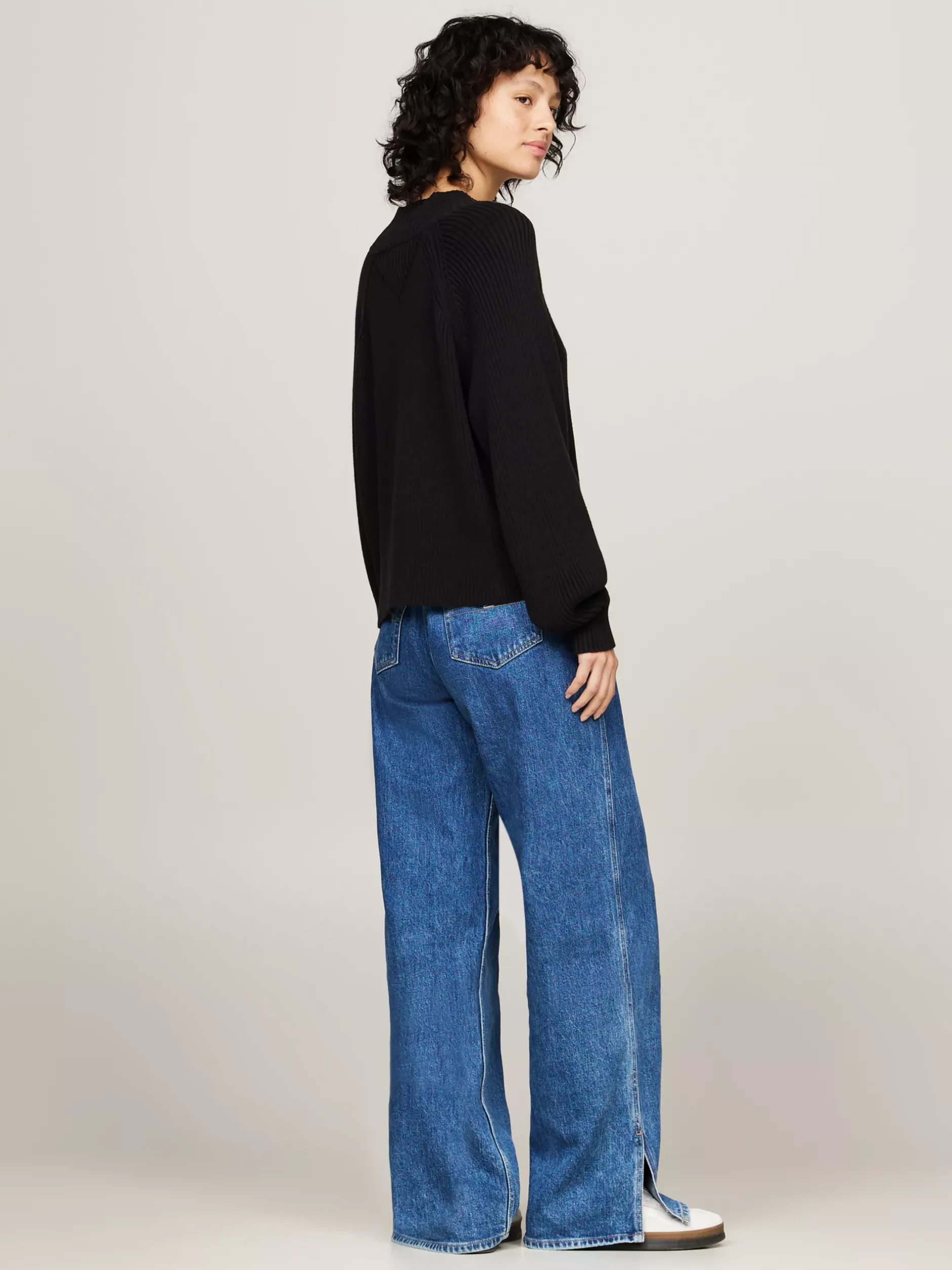 Swetry|Dzianina*Tommy Hilfiger Prążkowany Sweter O Pudełkowym Kroju BLACK