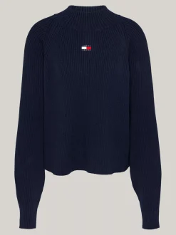 Dzianina|Swetry*Tommy Hilfiger Prążkowany Sweter O Pudełkowym Kroju DARK NIGHT NAVY