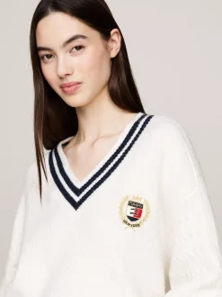 Swetry|Dzianina*Tommy Hilfiger Prążkowany Sweter Tommy Prep ANCIENT WHITE